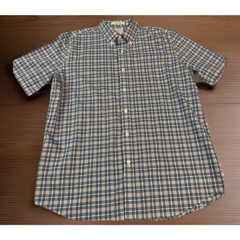 L.L. Bean Plaid Short Sleeve Button Down Shirt Cotton Mens Large